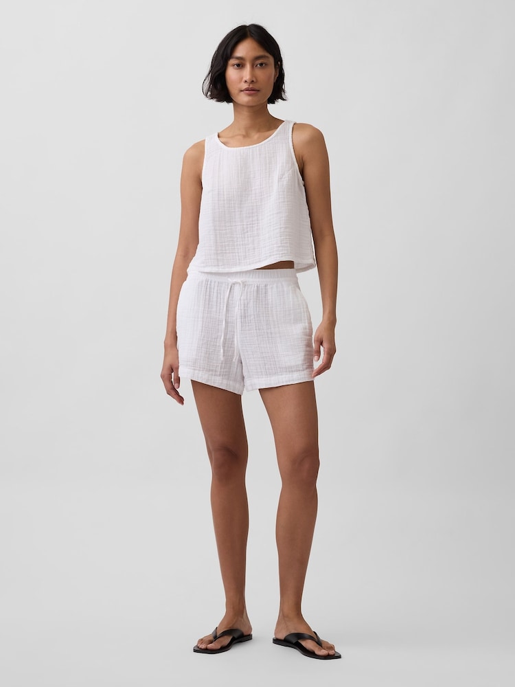 Gap White 4 inch Mid Rise Cotton Gauze Easy Shorts - Image 4 of 4