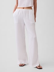 Gap White Cotton Gauze Easy Split-Hem Trousers - Image 1 of 4