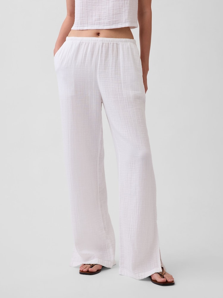 Gap White Cotton Gauze Easy Split-Hem Trousers - Image 1 of 4