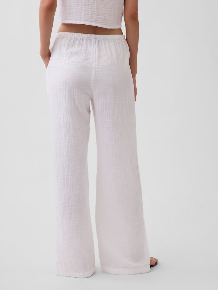 Gap White Cotton Gauze Easy Split-Hem Trousers - Image 2 of 4