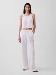 Gap White Cotton Gauze Easy Split-Hem Trousers - Image 4 of 4