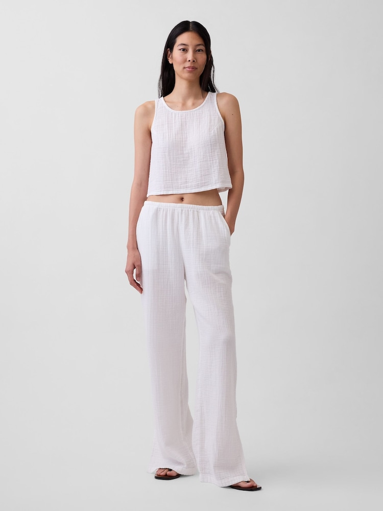 Gap White Cotton Gauze Easy Split-Hem Trousers - Image 4 of 4