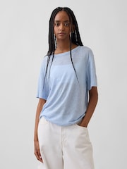 Gap Blue Linen-Blend Relaxed T-Shirt - Image 1 of 4