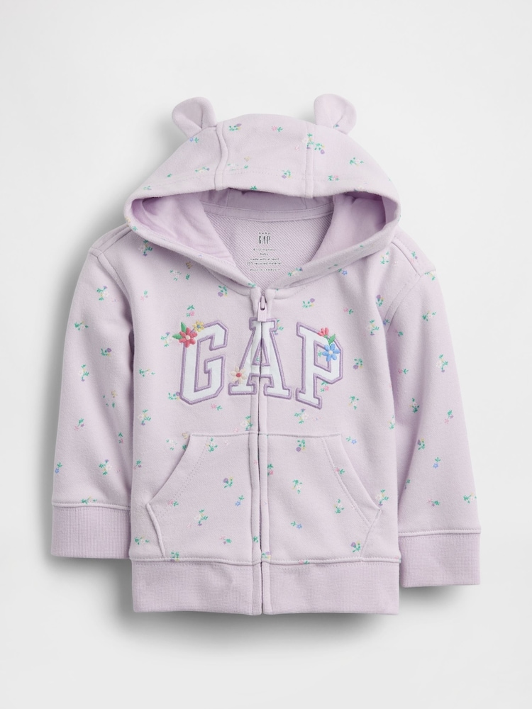 Gap Purple Floral Vintage Soft Terry Logo Zip Hoodie (0-24mths) - Image 1 of 3