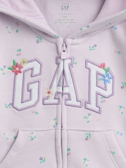 Gap Purple Floral Vintage Soft Terry Logo Zip Hoodie (0-24mths) - Image 3 of 3