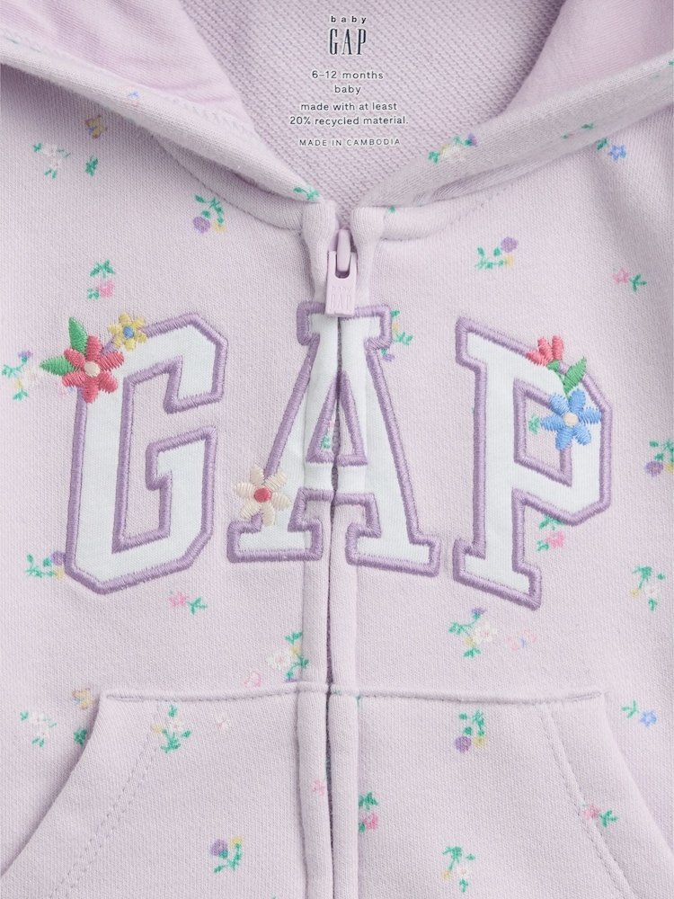 Gap Purple Floral Vintage Soft Terry Logo Zip Hoodie (0-24mths) - Image 3 of 3