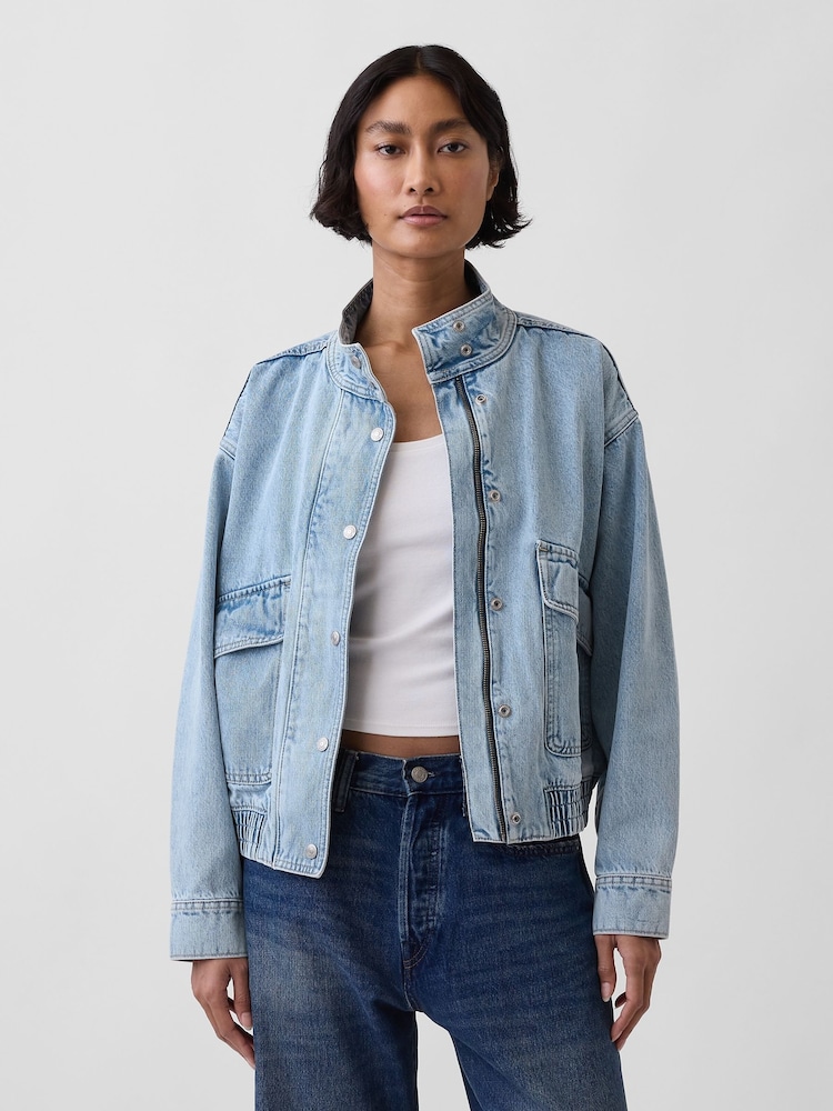 Gap Light Wash Oversized Denim Bomber Jacket - Image 1 of 5