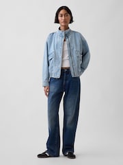 Gap Light Wash Oversized Denim Bomber Jacket - Image 3 of 5