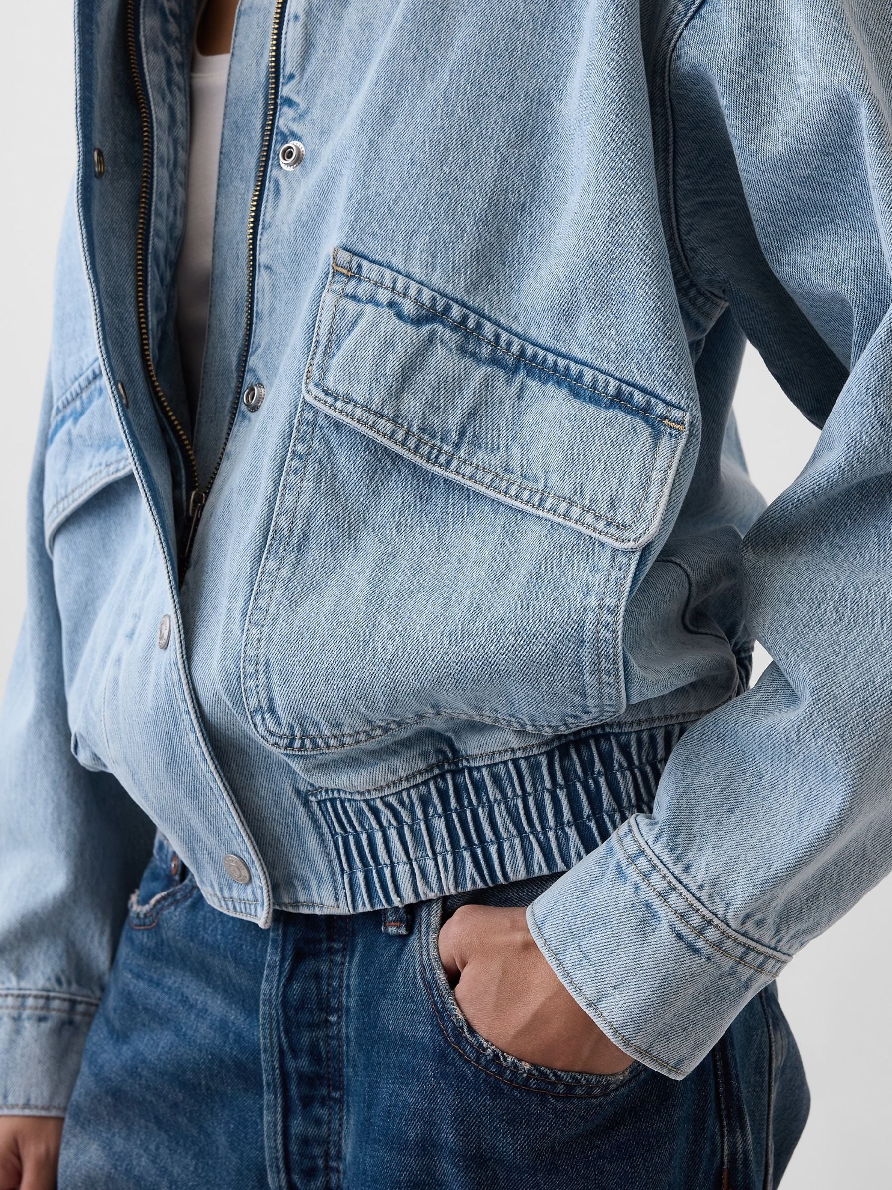 Buy Gap Light Wash Oversized Denim Bomber Jacket from the Next UK