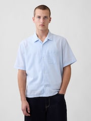 Gap Blue Linen-Cotton Relaxed Straight-Hem Shirt - Image 1 of 4