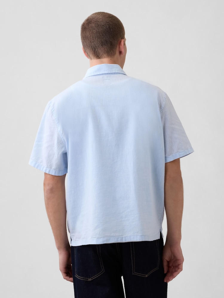 Gap Blue Linen-Cotton Relaxed Straight-Hem Shirt - Image 2 of 4