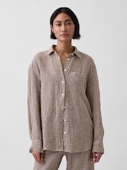 Gap Brown Gingham Linen Oversized Shirt - Image 1 of 3