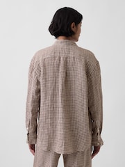 Gap Brown Gingham Linen Oversized Shirt - Image 2 of 3