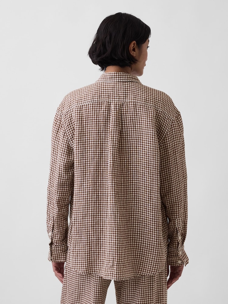 Gap Brown Gingham Linen Oversized Shirt - Image 2 of 3