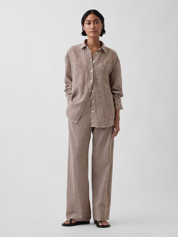 Gap Brown Gingham Linen Oversized Shirt - Image 3 of 3