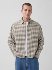 Gap Cream check Relaxed Straight-Hem Oxford Shirt - Image 1 of 4