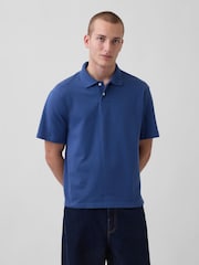 Gap Blue Relaxed Pique Polo Shirt - Image 1 of 4