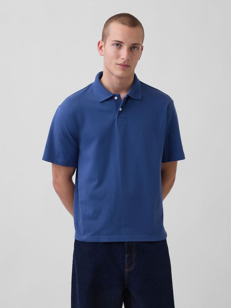 Gap Blue Relaxed Pique Polo Shirt - Image 1 of 4 Gap Blue Relaxed Pique Polo Shirt - Image 1 of 4
