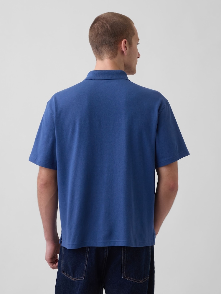 Gap Blue Relaxed Pique Polo Shirt - Image 2 of 4 Gap Blue Relaxed Pique Polo Shirt - Image 2 of 4