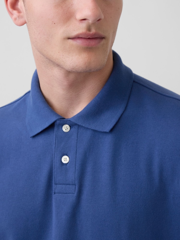 Gap Blue Relaxed Pique Polo Shirt - Image 4 of 4 Gap Blue Relaxed Pique Polo Shirt - Image 4 of 4