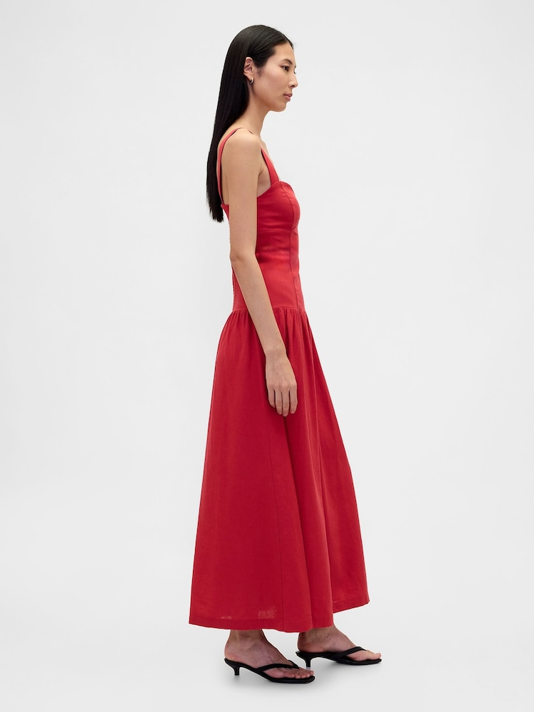 Buy Gap Red Linen Blend Drop-Waist Corset Maxi Dress from Next Luxembourg