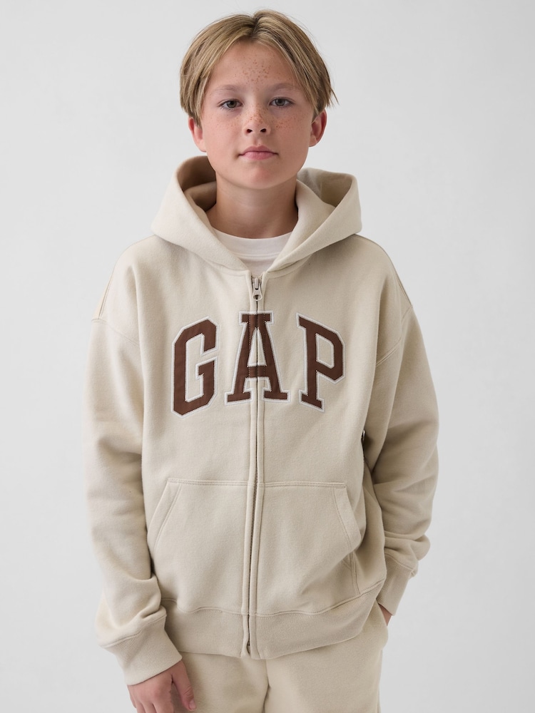 Gap Beige Vintage Soft Logo Zip Hoodie (4-13yrs) - Image 1 of 5