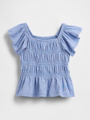 Gap Blue Floral Smocked Flutter-Sleeve Top (6mths-5yrs) - Image 1 of 2