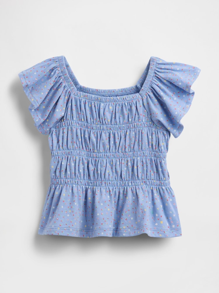 Gap Blue Floral Smocked Flutter-Sleeve Top (6mths-5yrs) - Image 1 of 2