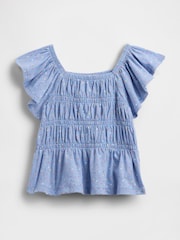 Gap Blue Floral Smocked Flutter-Sleeve Top (6mths-5yrs) - Image 2 of 2