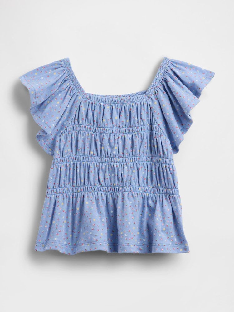 Gap Blue Floral Smocked Flutter-Sleeve Top (6mths-5yrs) - Image 2 of 2
