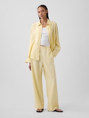 Gap Yellow Linen-Blend Relaxed Wide-Leg Trousers - Image 3 of 4