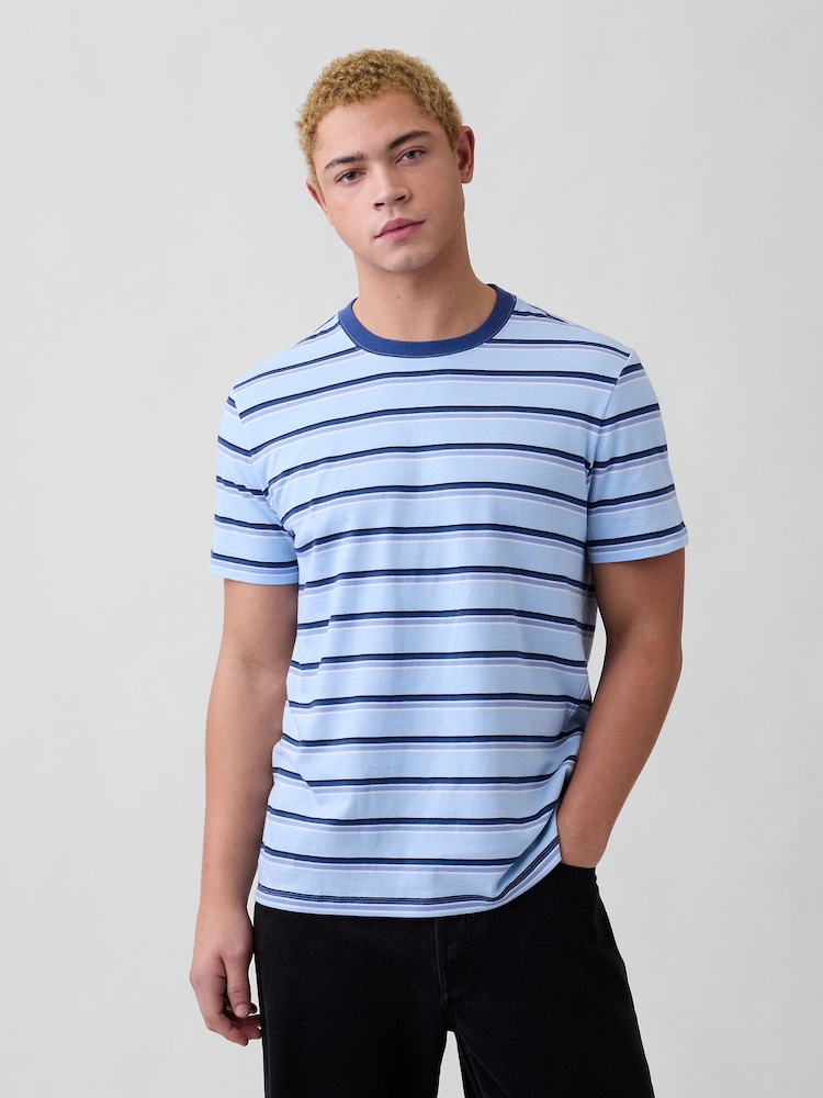 Gap Blue Everyday Soft Stripe Crew Neck T-Shirt - Image 1 of 5