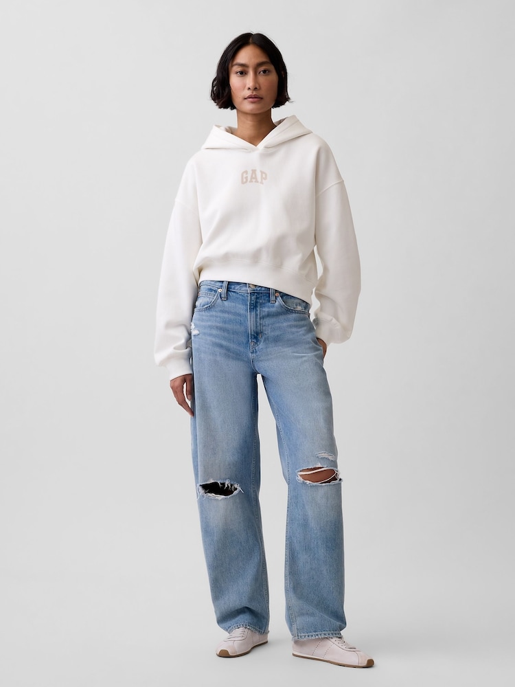 Gap White VintageSoft Oversized Crop Logo Hoodie - Image 1 of 5