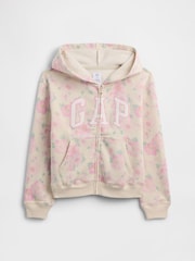 Gap Pink Floral Relaxed Logo Zip Hoodie (4-13yrs) - Image 1 of 3