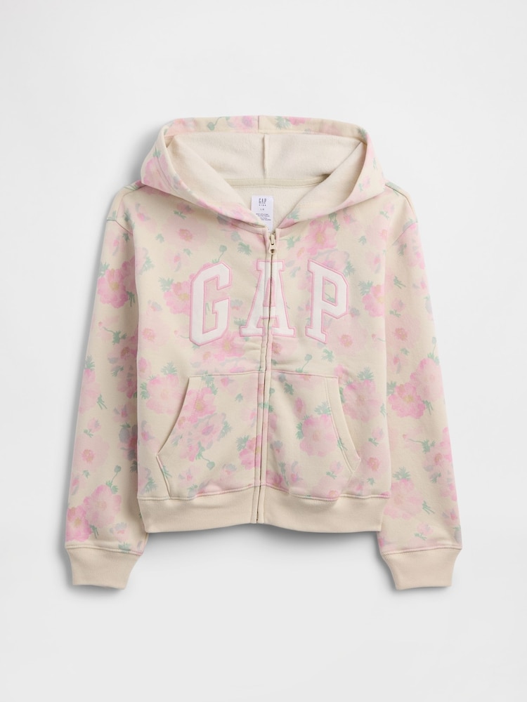 Gap Pink Floral Relaxed Logo Zip Hoodie (4-13yrs) - Image 1 of 3