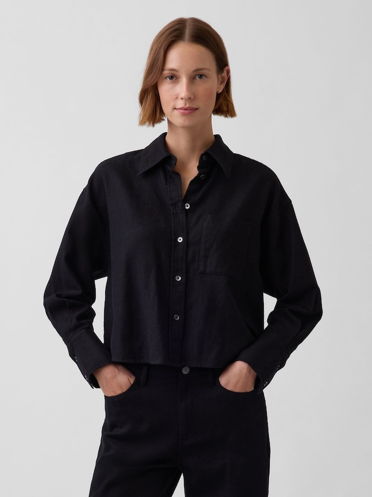 Gap Black Linen Oversized Shirt - Image 1 of 4