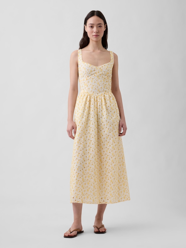Gap Yellow Eyelet Seamed Drop-Waist Maxi Dress - Image 1 of 4