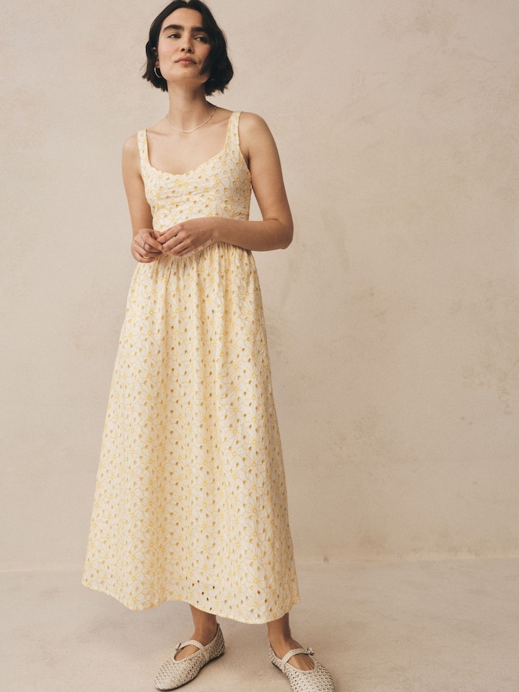 Gap Yellow Floral Eyelet Seamed Drop-Waist Maxi Dress - Image 6 of 6