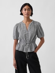 Gap Black Gingham Elasticated Waist Top - Image 1 of 4
