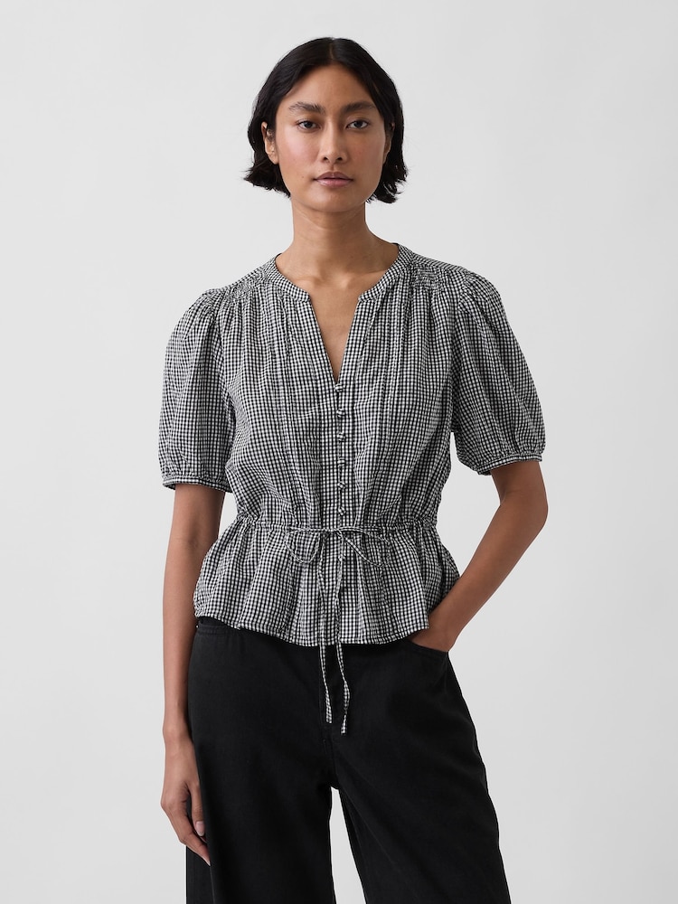 Gap Black Gingham Elasticated Waist Top - Image 1 of 4