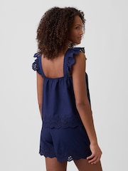 Albastru - Gap Poplin Eyelet pyjama Top - Imaginea 2 din 5