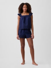 Albastru - Gap Poplin Eyelet pyjama Top - Imaginea 3 din 5