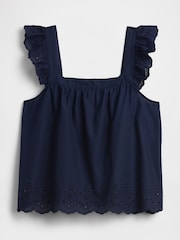 Albastru - Gap Poplin Eyelet pyjama Top - Imaginea 4 din 5