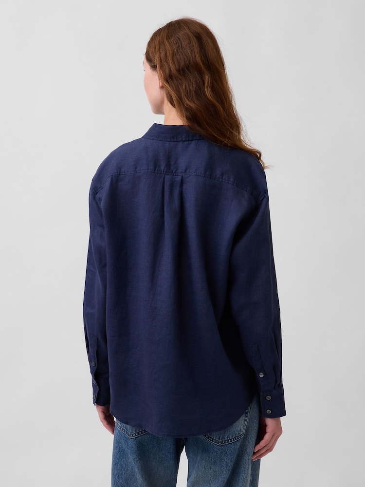 Gap Navy Linen Oversized Shirt - Image 2 of 4 Gap Navy Linen Oversized Shirt - Image 2 of 4