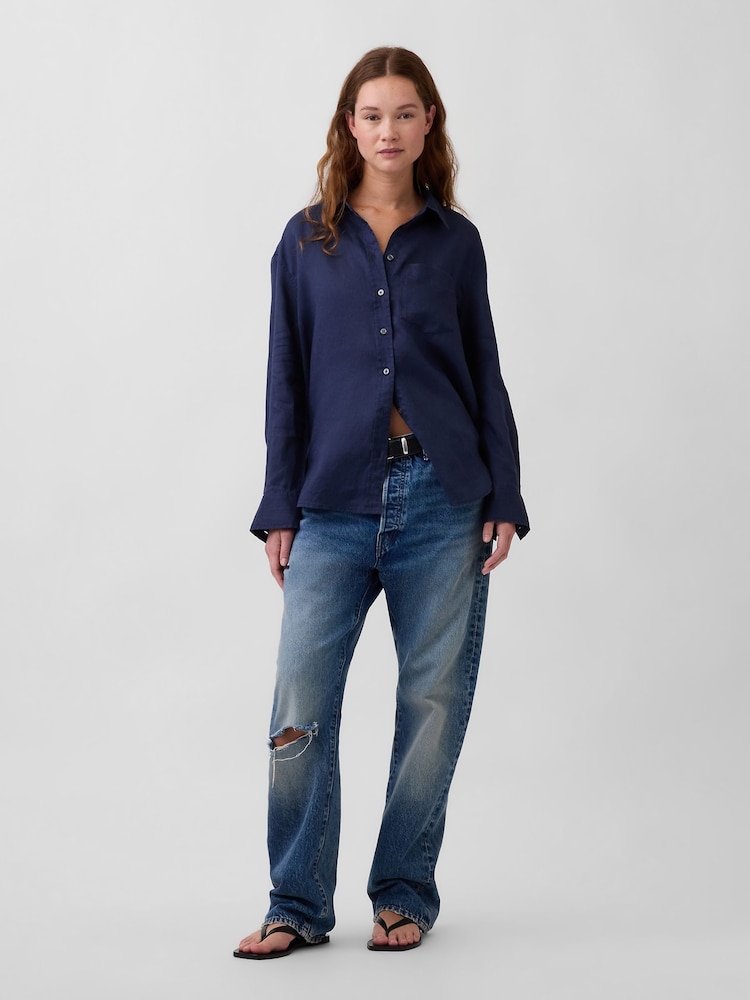 Gap Navy Linen Oversized Shirt - Image 4 of 4 Gap Navy Linen Oversized Shirt - Image 4 of 4
