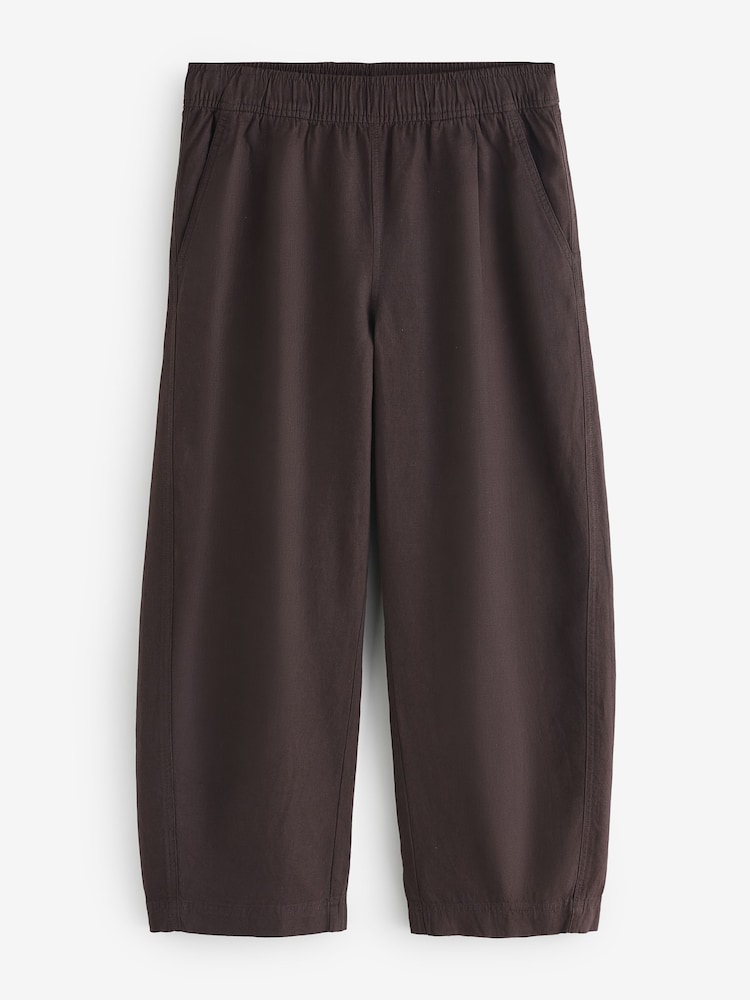 Gap Brown Mid Rise Linen-Blend Easy Barrel Trousers - Image 1 of 5