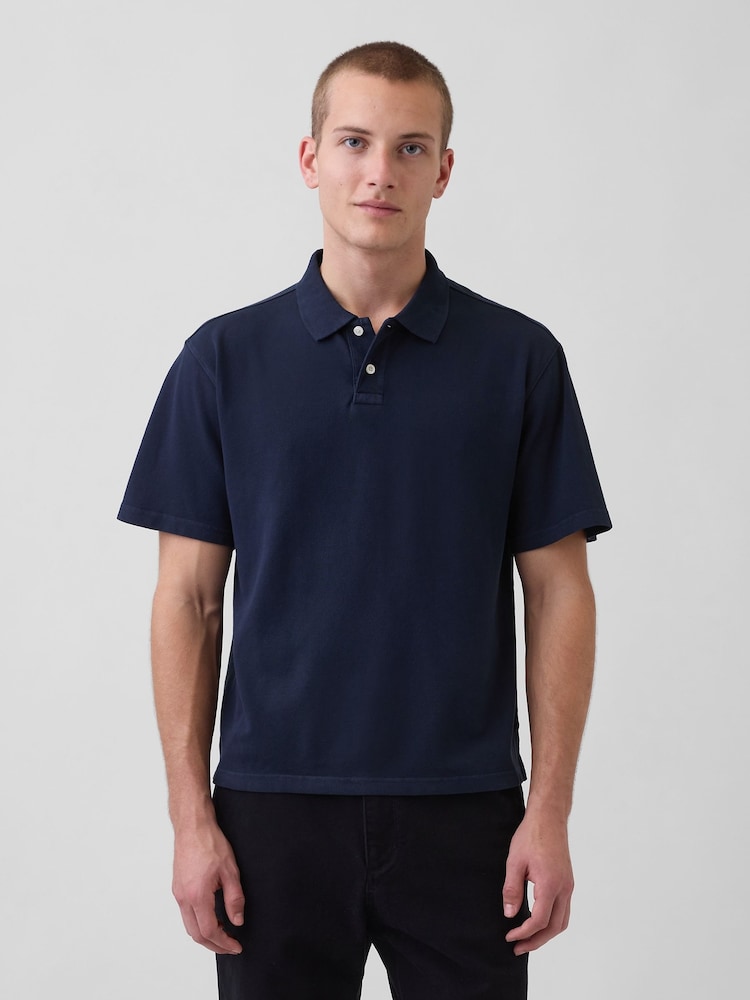Gap Navy Relaxed Pique Polo Shirt - Image 1 of 4 Gap Navy Relaxed Pique Polo Shirt - Image 1 of 4