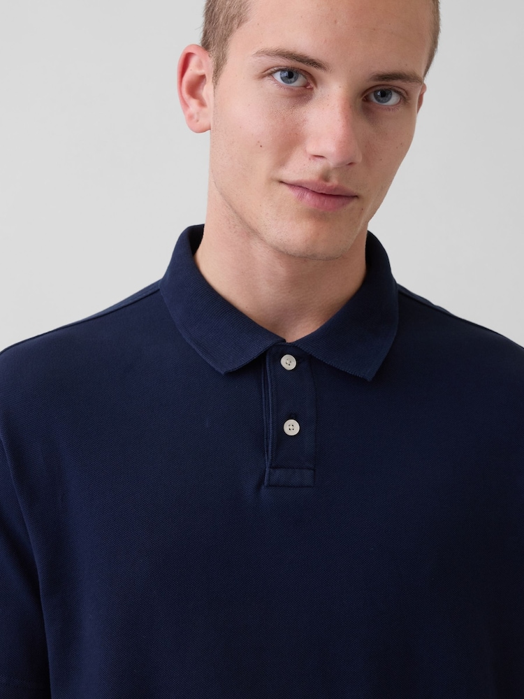 Gap Navy Relaxed Pique Polo Shirt - Image 4 of 4 Gap Navy Relaxed Pique Polo Shirt - Image 4 of 4