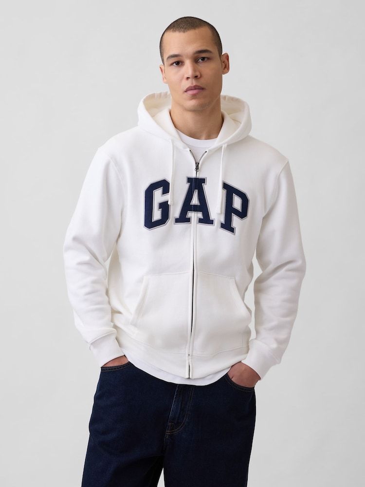 Gap White VintageSoft Arch Logo Zip Hoodie - Image 1 of 3