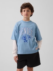 Albastru - Gap Mesh Oversized Graphic Jersey T-Shirt (4-13yrs) - Imaginea 1 din 5
